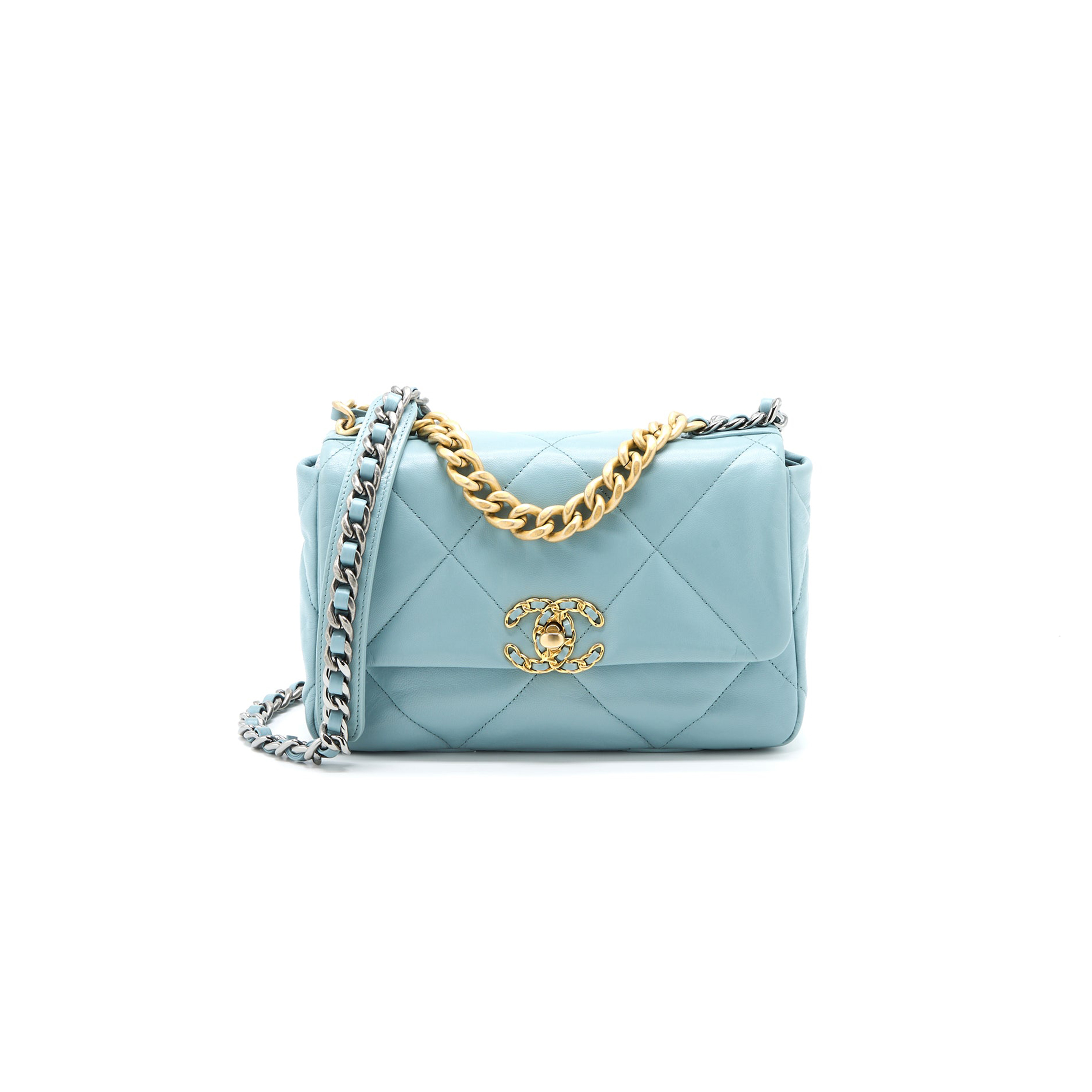 Ch*el 19 bag lambskin light blue multicolour hardware as1160 (26*16*9cm)